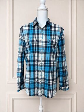 American Eagle Outfitters Athletic Fit Plaid Button Front Shirt Men’s Small Prep